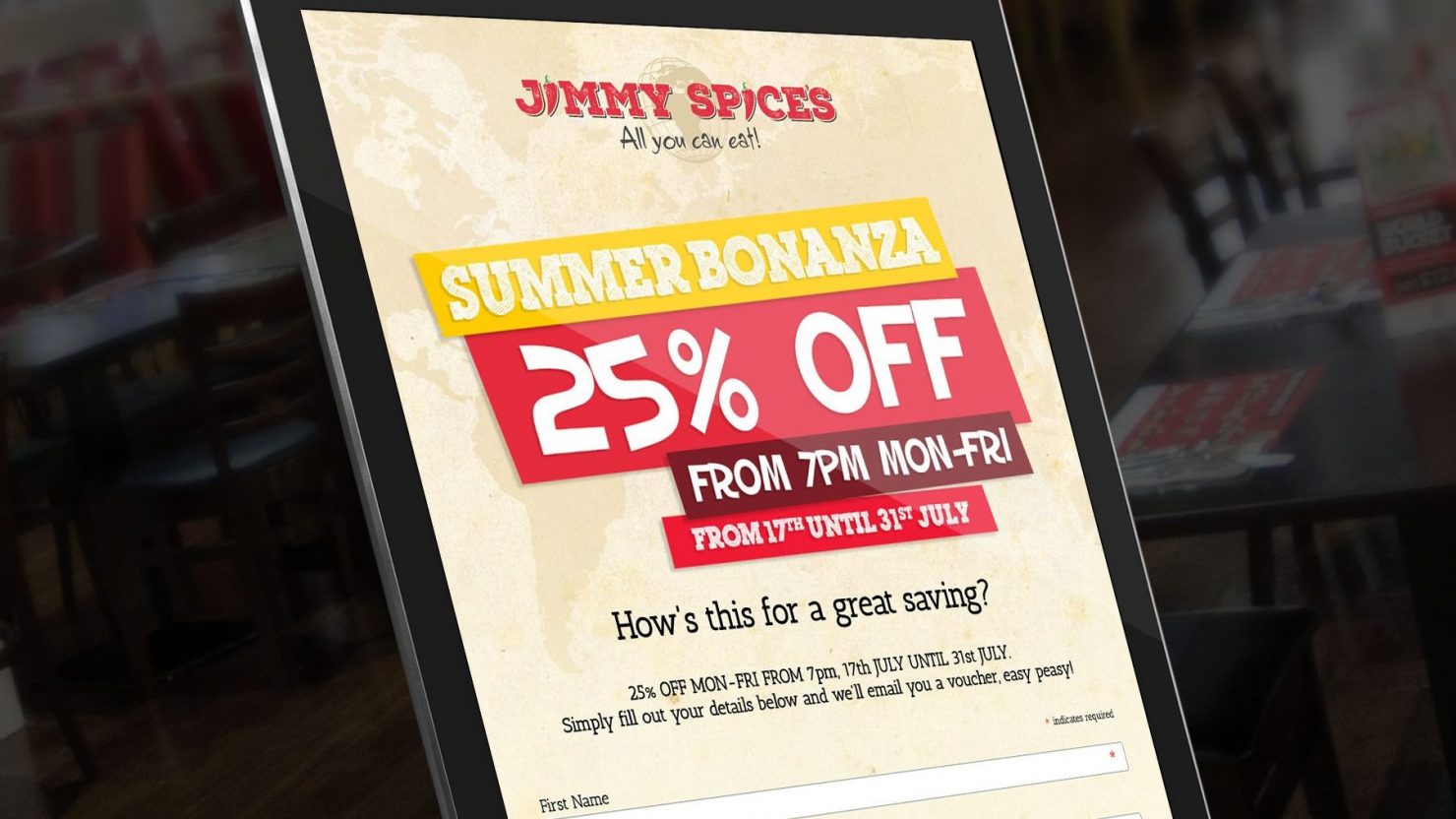 iPad showing email marketing campaign for Birmingham restaurant