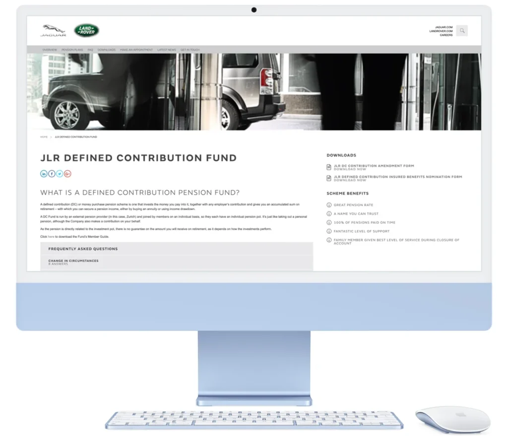 jaguar landrover pensions website design colab digital