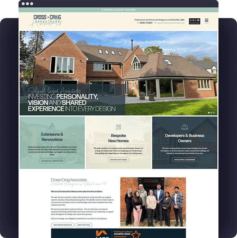 cross and craig architects wordpress website solihull by colab digital