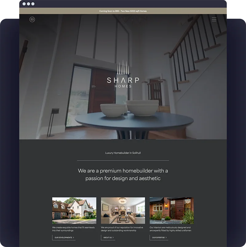 sharp homes solihull housing developer wordpress website by colab digital