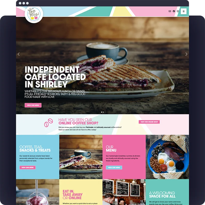 two mugs solihull cafe restaurant wordpress website by colab digital